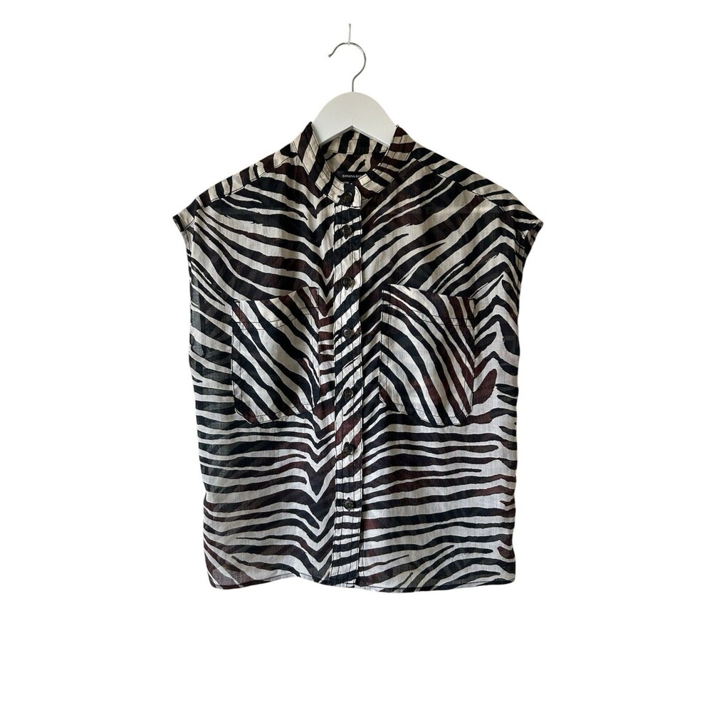 Banana Republic Top Bold Black White Zebra Print Size S Ramie Trendy